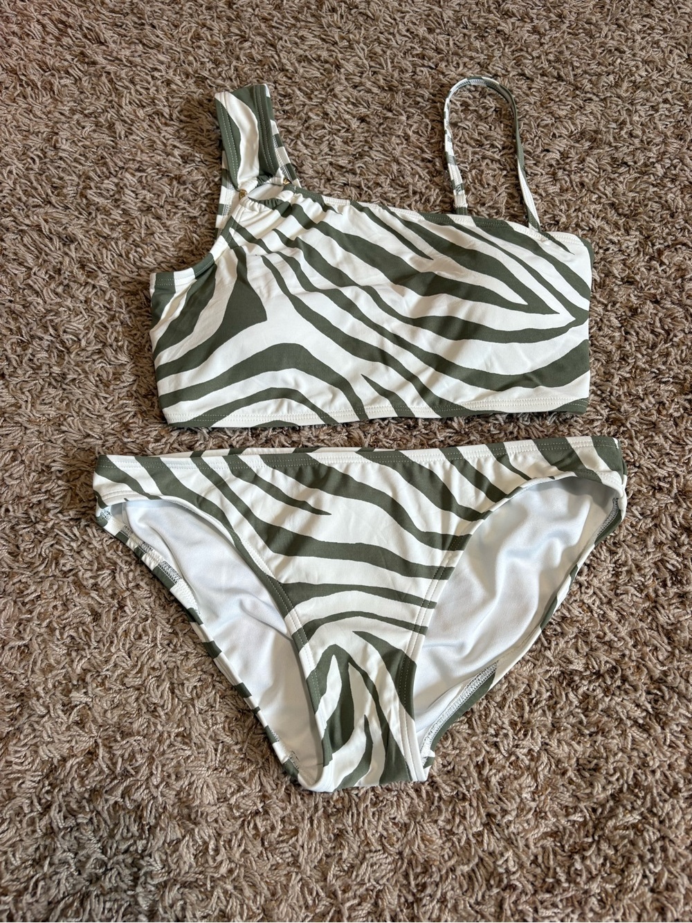 MICHAEL Michael Kors Zebra Print One-Shoulder Bikini Set womens size M